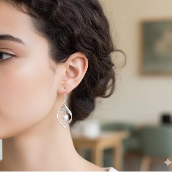 925 Sterling Silver & Freshwater Pearl Earrings, Women's Boho Dangle Earrings - Picture 6 of 7